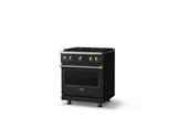 30"W. Sealed Burner Gas Range (Finish: Antique Bronze, Trim: Polished Chrome, Fuel: Propane)