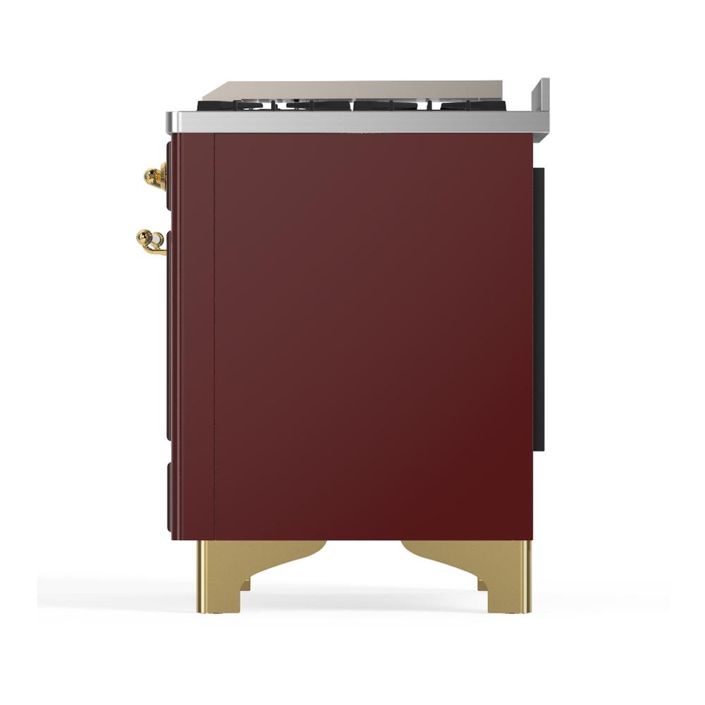ILVE UMD40FQNR3BUG Majestic III 40 inch Dual Fuel Range with 6 Burners and Griddle, Dual Function Burner up to 25,000 BTU (Natural Gas, Solid Door, Burgundy, Brass)