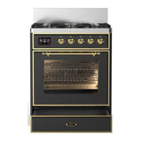 ILVE UM30NR3MGGLP Majestic III 30 inch Dual Fuel Range with 5 Black Brass Burners, Dual Function Burner up to 25,000 BTU (Liquid Propane, Triple Glass Door, Graphite Matte, Brass)