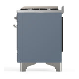 ILVE UM36FNR3BGC Majestic III 36 inch Dual Fuel Range with 6 Black Brass Burners and Griddle, Dual Function Burner up to 25,000 BTU (Triple Glass Door, Blue Grey, Chrome, Natural Gas)