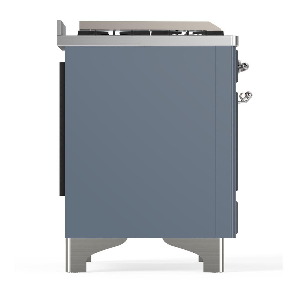 ILVE UM36FQNR3BGCLP Majestic III 36 inch Dual Fuel Range with 6 Black Brass Burners and Griddle, Dual Function Burner up to 25,000 BTU (Solid Door, Blue Grey, Chrome, Liquid Propane)