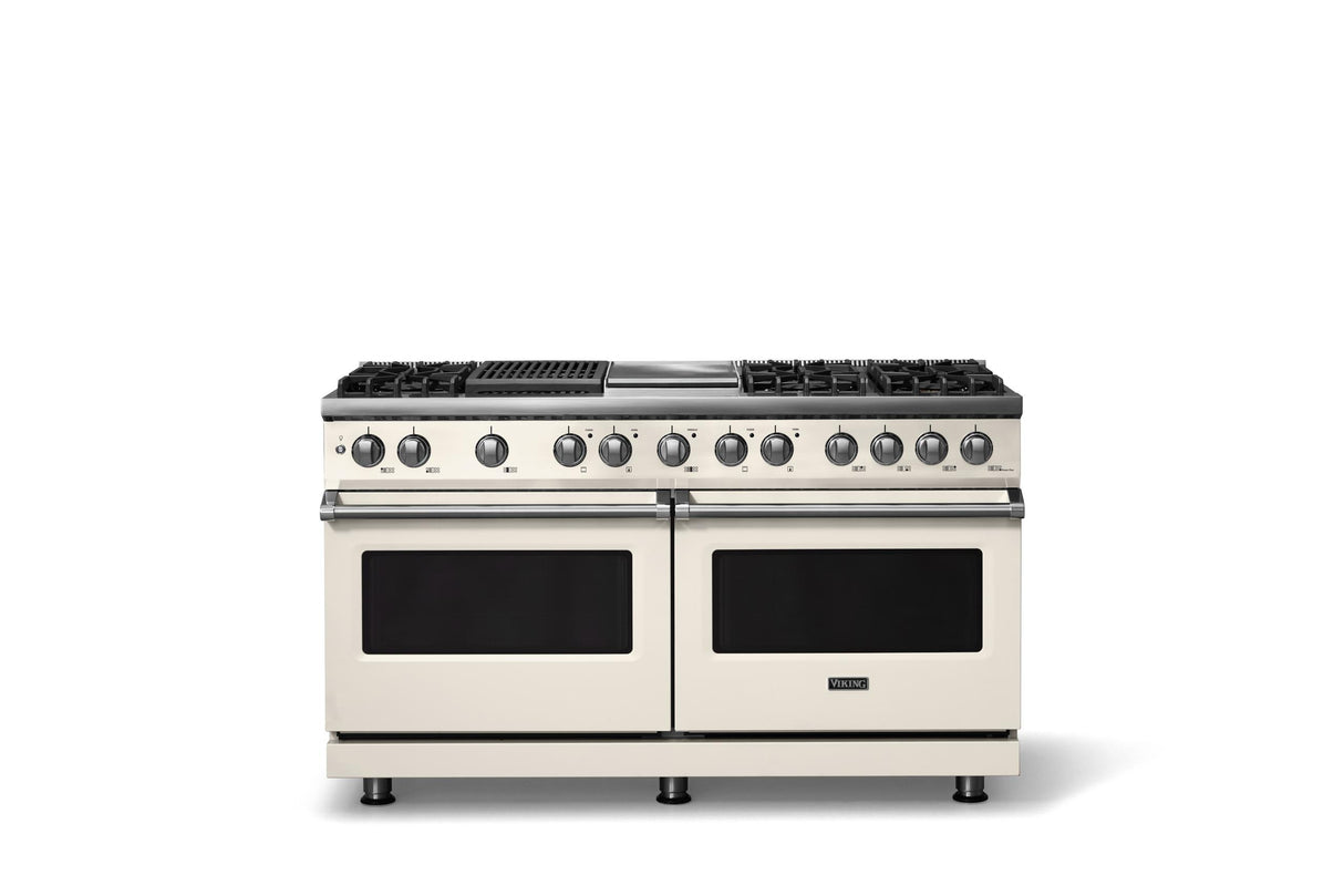 60"W.Dual Fuel Range (Finish: Pure White, Trim: Polished Chrome, Fuel: Propane)