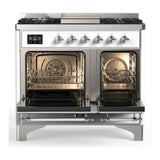 ILVE UMD40FQNR3WHC Majestic III 40 inch Dual Fuel Range with 6 Burners and Griddle, Dual Function Burner up to 25,000 BTU (Natural Gas, Solid Door, White, Chrome)