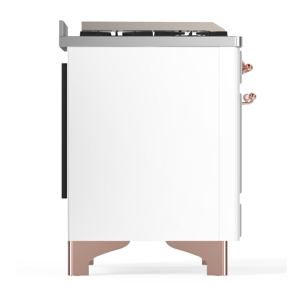 ILVE UM60FQNR3WHP Majestic III 60 inch Dual Fuel Range with 9 Burners and Griddle, Dual Function Burner up to 25,000 BTU (Natural Gas, Solid Door, White, Copper)