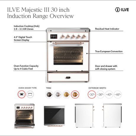 ILVE UMIB30NR3EGG Majestic III 30 inch Induction Range with 4 Elements, 4 cu. ft. Oven Capacity (Triple Glass Door, Emerald Green, Brass)