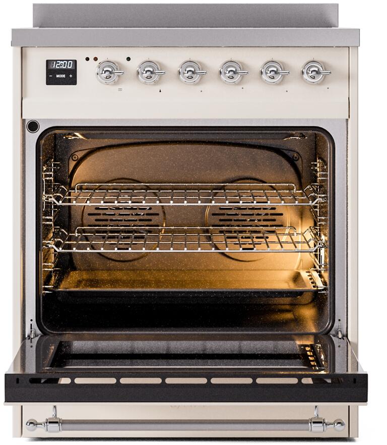 Nostalgie II 30 Inch Electric Freestanding Range in Antique White with Chrome Trim