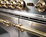 Nostalgie 30 Inch Dual Fuel Natural Gas Freestanding Range in Stainless Steel with Brass Trim