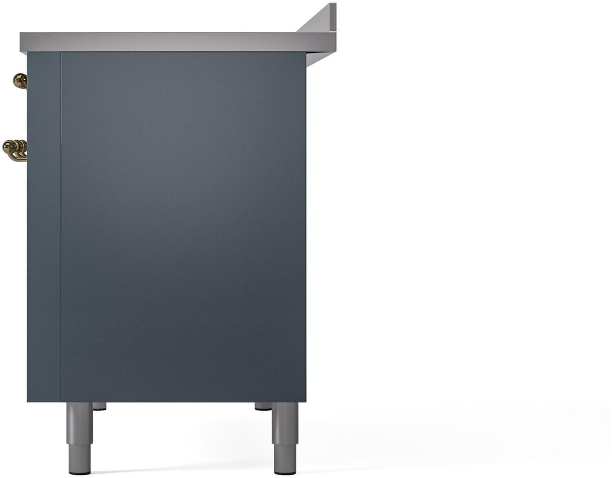 Nostalgie II 48 Inch Electric Freestanding Range in Blue Grey with Brass Trim