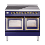 ILVE UNDI406NMPMBG Nostalgie II Noblesse 40 inch Induction Range (Triple Glass Door, Midnight Blue, Brass)