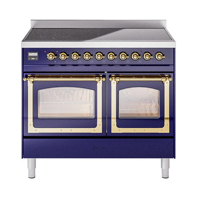 ILVE UNDI406NMPMBG Nostalgie II Noblesse 40 inch Induction Range (Triple Glass Door, Midnight Blue, Brass)