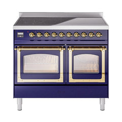 ILVE UNDI406NMPMBG Nostalgie II Noblesse 40 inch Induction Range (Triple Glass Door, Midnight Blue, Brass)