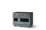 48"W. Sealed Burner Gas Range (Burner: 8b, Finish: November Sky, Trim: Brushed Brass, Fuel: Propane)