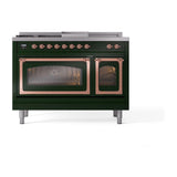ILVE UN48FSNMPEGPLP Nostalgie II Noblesse 48 inch Dual Fuel Range (5 Sealed Burners + Griddle + French Top, Liquid Propane, Triple Glass Door, Emerald Green, Copper)