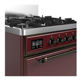 ILVE UM30QNR3BUBLP Majestic III 30 inch Dual Fuel Range with 5 Black Brass Burners, Dual Function Burner up to 25,000 BTU (Liquid Propane, Solid Door, Burgundy, Burnished)