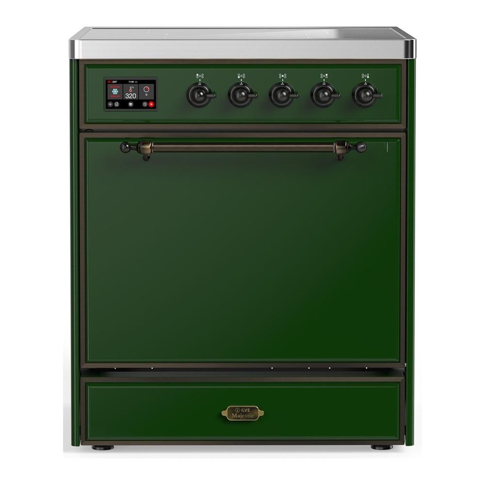 ILVE UMIB30QNR3EGB Majestic III 30 inch Induction Range with 4 Elements, 4 cu. ft. Oven Capacity (Solid Door, Emerald Green, Burnished)