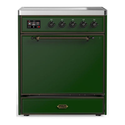 ILVE UMIB30QNR3EGB Majestic III 30 inch Induction Range with 4 Elements, 4 cu. ft. Oven Capacity (Solid Door, Emerald Green, Burnished)