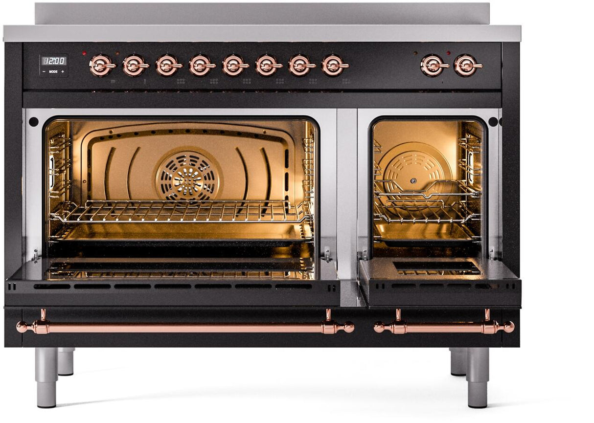 Nostalgie II 48 Inch Electric Freestanding Range in Glossy Black with Copper Trim