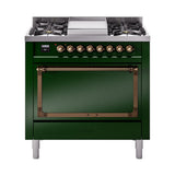 ILVE UN36FQNMPEGBLP Nostalgie II Noblesse 36 inch Dual Fuel Range (Liquid Propane, Solid Door, Emerald Green, Burnished)