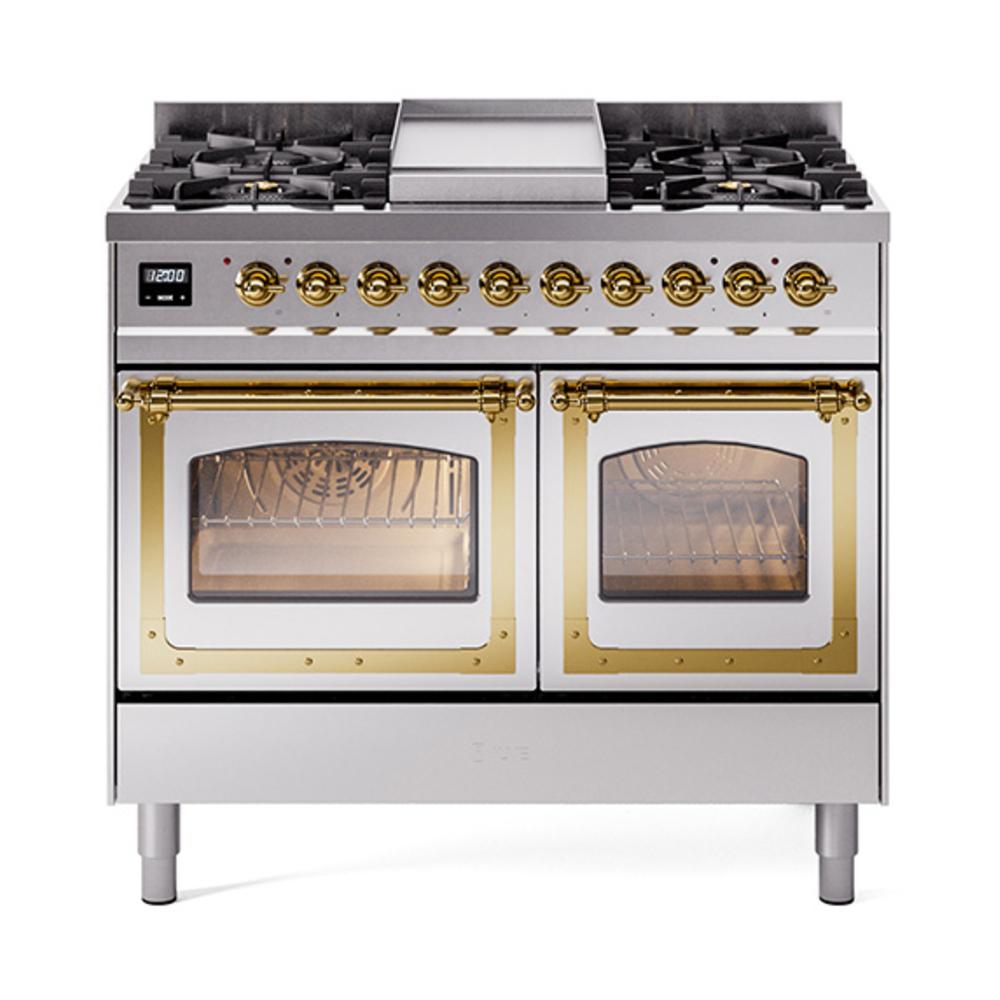 ILVE UND40FNMPSSGLP Nostalgie II Noblesse 40 inch Dual Fuel Range (Liquid Propane, Triple Glass Door, Stainless Steel, Brass)