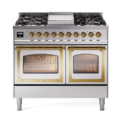 ILVE UND40FNMPSSGLP Nostalgie II Noblesse 40 inch Dual Fuel Range (Liquid Propane, Triple Glass Door, Stainless Steel, Brass)