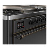 ILVE UM60FSQNR3MGBLP Majestic III 60 inch Dual Fuel Range with 7 Burners, Griddle and French Top, Dual Function Burner with up to 25,000 BTU (Liquid Propane, Solid Door, Graphite Matte, Burnished)