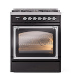 ILVE UN30NMPBKC Nostalgie II Noblesse 30 inch Dual Fuel Range (Natural Gas, Triple Glass Door, Glossy Black, Chrome)