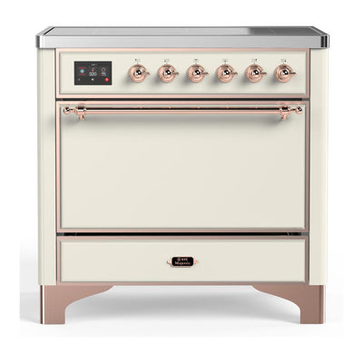 ILVE UMIB36QNR3AWP Majestic III 36 inch Induction Range with 6 Elements, 3.5 cu. ft. Total Oven Capacity (Solid Door, Antique White, Copper)