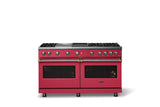 60"W. Sealed Burner Gas Range (Finish: Valentine, Trim: Brushed Brass, Fuel: Natural Gas)