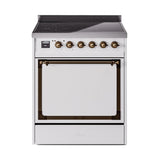 ILVE UNI304QNMPWHB Nostalgie II Noblesse 30 inch Induction Range (Solid Door, White, Burnished)