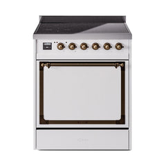 ILVE UNI304QNMPWHB Nostalgie II Noblesse 30 inch Induction Range (Solid Door, White, Burnished)