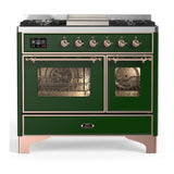 ILVE UMD40FNR3EGP Majestic III 40 inch Dual Fuel Range with 6 Burners and Griddle, Dual Function Burner up to 25,000 BTU (Natural Gas, Triple Glass Door, Emerald Green, Copper)
