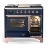 ILVE UMD40FNR3MBP Majestic III 40 inch Dual Fuel Range with 6 Burners and Griddle, Dual Function Burner up to 25,000 BTU (Natural Gas, Triple Glass Door, Midnight Blue, Copper)