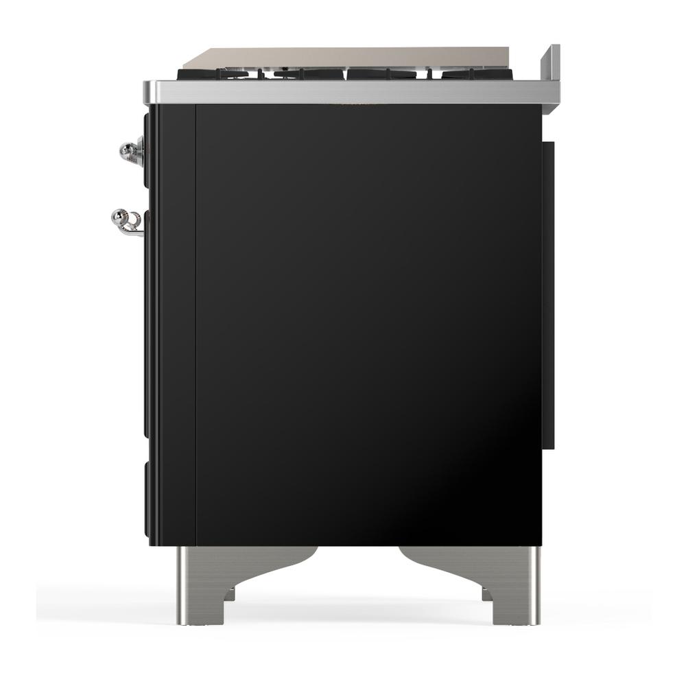ILVE UM36FQNR3BKCLP Majestic III 36 inch Dual Fuel Range with 6 Black Brass Burners and Griddle, Dual Function Burner up to 25,000 BTU (Solid Door, Glossy Black, Chrome, Liquid Propane)