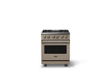 30"W. Dual Fuel Range (Finish: Nantucket, Trim: Brushed Brass, Fuel: Natural Gas)