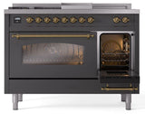 Nostalgie II 48 Inch Dual Fuel Liquid Propane Freestanding Range in Matte Graphite with Brass Trim