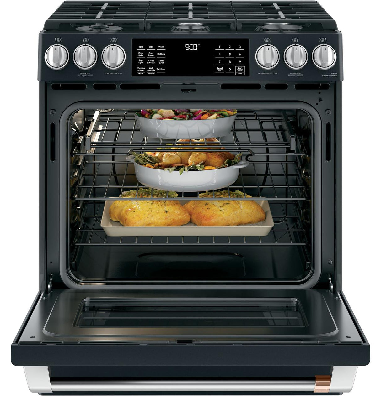 Café™ 30" Smart Slide-In, Front-Control, Dual-Fuel Range with Warming Drawer