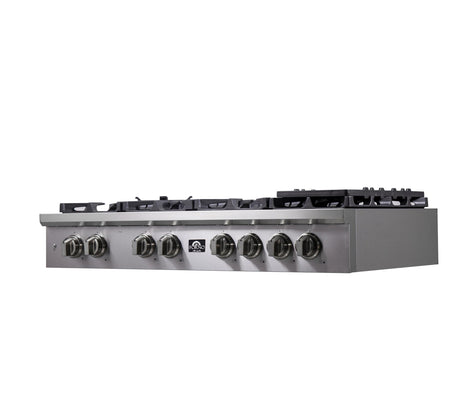 Forno Spezia Alta Qualita 48-Inch Pro-Style Gas Rangetop, Stainless Steel, 8 Sealed Burners, Continuous Cast Iron Grates, High Heat Output