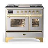 ILVE UMD40FNR3SSG Majestic III 40 inch Dual Fuel Range with 6 Burners and Griddle, Dual Function Burner up to 25,000 BTU (Natural Gas, Triple Glass Door, Stainless Steel, Brass)
