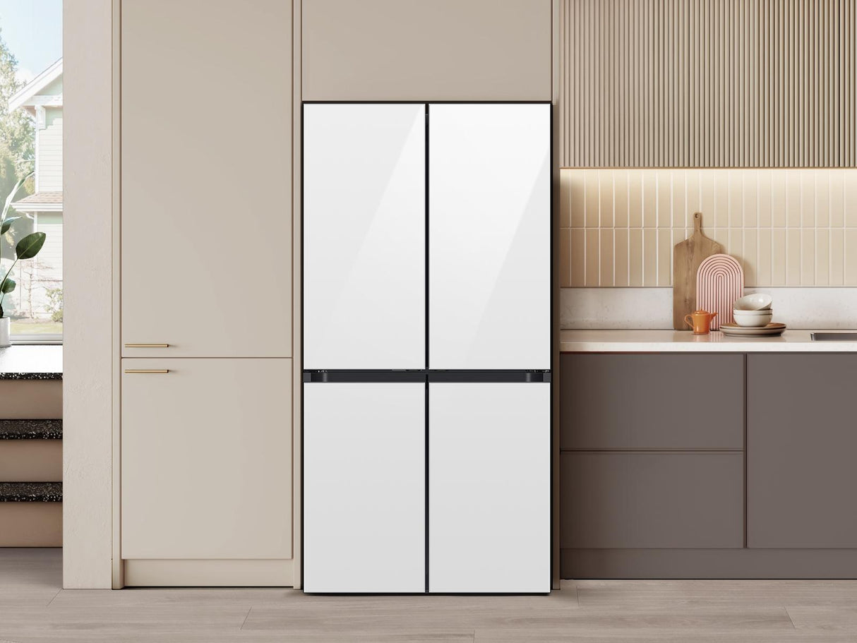 Bespoke 22 cu. ft. Counter Depth 4-Door French Door Refrigerator with Zero Clearance Fit & Food Showcase Door in White Glass