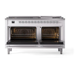 ILVE UN60FNMPWHCLP Nostalgie II Noblesse 60 inch Dual Fuel Range (9 Sealed Burners + Griddle, Liquid Propane, Triple Glass Door, White, Chrome)