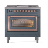 ILVE UN36FNMPBGP Nostalgie II Noblesse 36 inch Dual Fuel Range (Natural Gas, Triple Glass Door, Blue Grey, Copper)