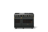 48"W. Sealed Burner Gas Range (Burner: 6g, Finish: Antique Bronze, Trim: Brushed Brass, Fuel: Natural Gas)