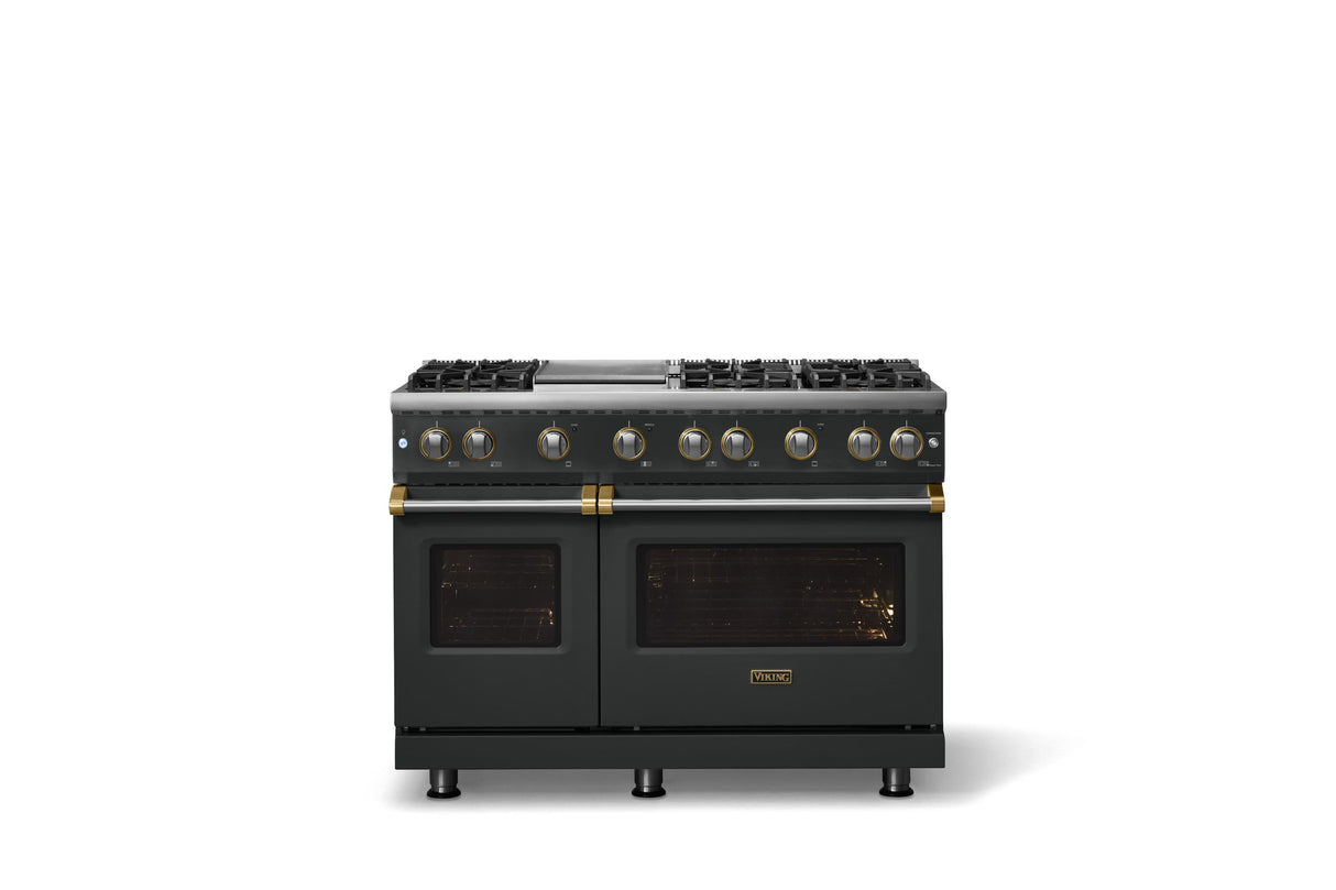 48"W. Sealed Burner Gas Range (Burner: 6g, Finish: Antique Bronze, Trim: Brushed Brass, Fuel: Propane)