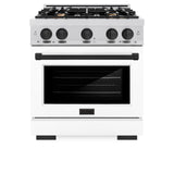 ZLINE Autograph Edition 30 in. 4.2 cu. ft. Select Dual Fuel Range with 4 Burner Gas Cooktop and Electric Convection Oven in DuraSnow' Stainless Steel with White Matte Door and Matte Black Accents (HDRSZ-WM-30-MB)