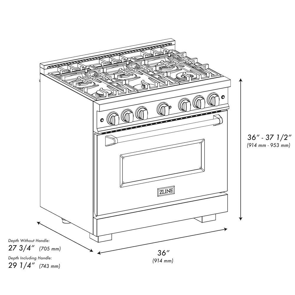 ZLINE Autograph Edition 36 in. 5.2 cu. ft. Classic Dual Fuel Range with 6 Burner Gas Cooktop and Electric Convection Oven in DuraSnow' Stainless Steel with Black Matte Door and Champagne Bronze Accents (CDRSZ-BLM-36-CB)