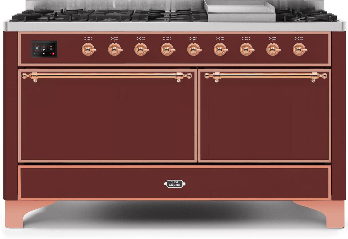 Majestic II 60 Inch Dual Fuel Liquid Propane Freestanding Range in Burgundy with Copper Trim