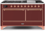 Majestic II 60 Inch Dual Fuel Liquid Propane Freestanding Range in Burgundy with Copper Trim