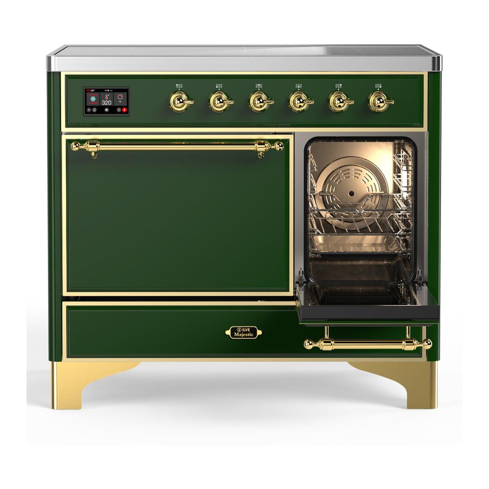 ILVE UMDIB40QNR3EGG Majestic III 40 inch Induction Range with 6 Elements, 3.82 cu. ft. Total Oven Capacity (Solid Door, Emerald Green, Brass)