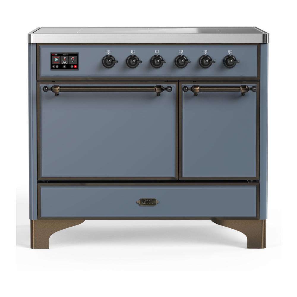 ILVE UMDIB40QNR3BGB Majestic III 40 inch Induction Range with 6 Elements, 3.82 cu. ft. Total Oven Capacity (Solid Door, Blue Grey, Burnished)