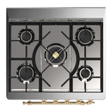 ILVE UM30QNR3BKG Majestic III 30 inch Dual Fuel Range with 5 Black Brass Burners, Dual Function Burner up to 25,000 BTU (Natural Gas, Solid Door, Glossy Black, Brass)